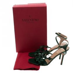 Pre Owned Valentino Green Leather Four Leaf Clover Appliquè Ankle Strap Sandals Size 40