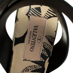 Pre Owned Valentino Green Printed Leather Ankle Strap Sandals Size 38.5