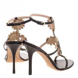 Pre Owned Valentino Black Leather Love Me Daisy Flower Embellished Strappy Sandals Size 39
