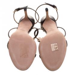 Pre Owned Valentino Black Leather Love Me Daisy Flower Embellished Strappy Sandals Size 39