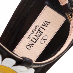 Pre Owned Valentino Black Leather Love Me Daisy Flower Embellished Strappy Sandals Size 39