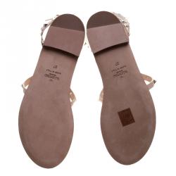 Pre Owned Valentino Metallic Bronze Leather Knee High Rockstud Gladiator Sandals Size 37