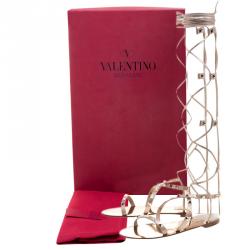 Pre Owned Valentino Metallic Bronze Leather Knee High Rockstud Gladiator Sandals Size 37