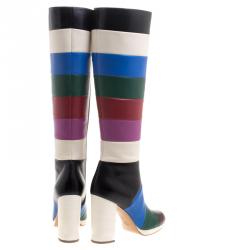 Pre Owned Valentino Multicolor Striped Leather Knee Boots Size 38