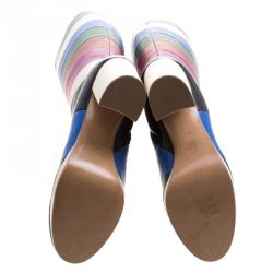 Pre Owned Valentino Multicolor Striped Leather Knee Boots Size 38