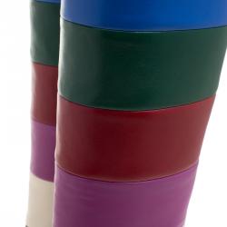 Pre Owned Valentino Multicolor Striped Leather Knee Boots Size 38