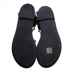 Pre Owned Valentino Black Leather Knee High Rockstud Gladiator Sandals Size 41