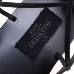 Pre Owned Valentino Black Leather Knee High Rockstud Gladiator Sandals Size 41