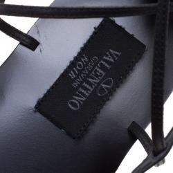 Pre Owned Valentino Black Leather Knee High Rockstud Gladiator Sandals Size 40.5