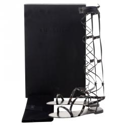 Pre Owned Valentino Black Leather Knee High Rockstud Gladiator Sandals Size 40.5