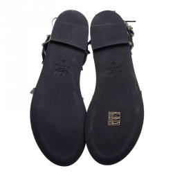 Pre Owned Valentino Black Leather Knee High Rockstud Gladiator Sandals Size 39