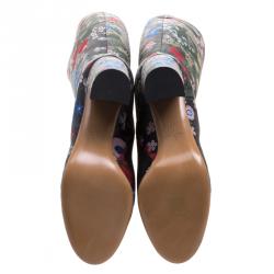 Pre Owned Valentino Black Spring Garden Brocade Knee Length Boots Size 39