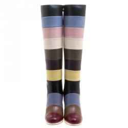 Pre Owned Valentino Multicolor Striped Leather Knee Boots Size 38