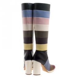 Pre Owned Valentino Multicolor Striped Leather Knee Boots Size 38