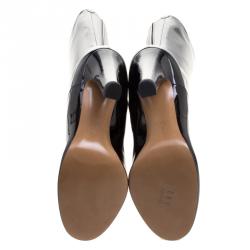 Pre Owned Valentino Black Patent Leather Zip Detail Mid Calf Boots Size 39.5