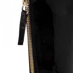 Pre Owned Valentino Black Patent Leather Zip Detail Mid Calf Boots Size 39.5