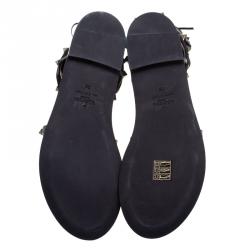 Pre Owned Valentino Black Leather Knee High Rockstud Gladiator Sandals Size 38