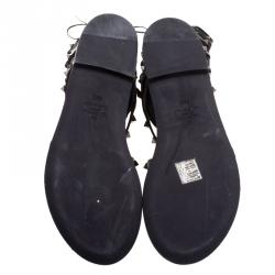 Pre Owned Valentino Black Leather Knee High Rockstud Gladiator Sandals Size 39.5