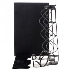 Pre Owned Valentino Black Leather Knee High Rockstud Gladiator Sandals Size 39.5