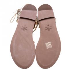 Pre Owned Valentino Metallic Bronze Leather Knee High Rockstud Gladiator Sandals Size 38