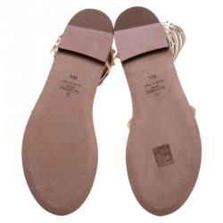 Pre Owned Valentino Metallic Bronze Leather Knee High Rockstud Gladiator Sandals Size 39.5