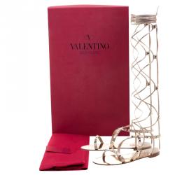 Pre Owned Valentino Metallic Bronze Leather Knee High Rockstud Gladiator Sandals Size 39.5