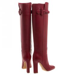 Pre Owned Valentino Red Leather Braided Over the Knee Boots Size 36