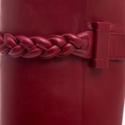 Pre Owned Valentino Red Leather Braided Over the Knee Boots Size 36