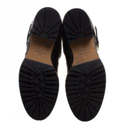 Pre Owned Valentino Black Leather Rockstud Strap Knee Length Biker Boots Size 37.5