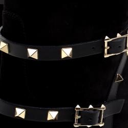 Pre Owned Valentino Black Suede Rockstud Knee Length Boots Size 41