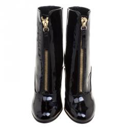 Pre Owned Valentino Black Patent Leather Zip Detail Ankle Boots Size 38.5