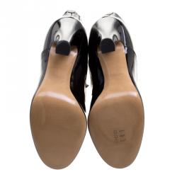 Pre Owned Valentino Black Patent Leather Zip Detail Ankle Boots Size 38.5