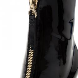 Pre Owned Valentino Black Patent Leather Zip Detail Ankle Boots Size 38.5