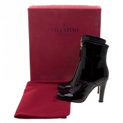 Pre Owned Valentino Black Patent Leather Zip Detail Ankle Boots Size 38.5