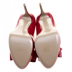 Pre Owned Valentino Red Patent Leather Couture Bow Peep Toe Platform Pumps Size 40