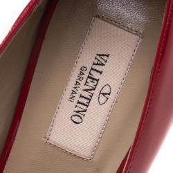 Pre Owned Valentino Red Patent Leather Couture Bow Peep Toe Platform Pumps Size 40