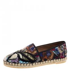 Pre Owned Valentino Black Camubutterfly Embroidered Canvas Espadrilles Size 41