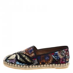 Pre Owned Valentino Black Camubutterfly Embroidered Canvas Espadrilles Size 41