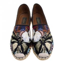 Pre Owned Valentino Black Camubutterfly Embroidered Canvas Espadrilles Size 41