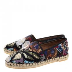 Pre Owned Valentino Black Camubutterfly Embroidered Canvas Espadrilles Size 41