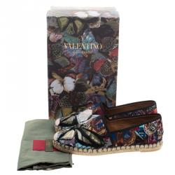 Pre Owned Valentino Black Camubutterfly Embroidered Canvas Espadrilles Size 41