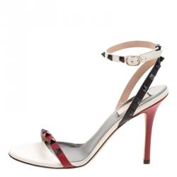 Pre Owned Valentino Tricolor Leather Rockstud Ankle Strap Sandals Size 39