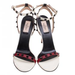 Pre Owned Valentino Tricolor Leather Rockstud Ankle Strap Sandals Size 39