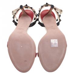 Pre Owned Valentino Tricolor Leather Rockstud Ankle Strap Sandals Size 39