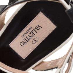 Pre Owned Valentino Tricolor Leather Rockstud Ankle Strap Sandals Size 39