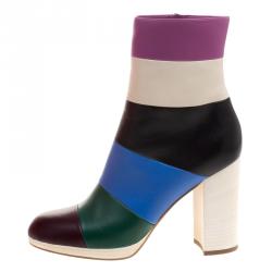 Pre Owned Valentino Multicolor Striped Leather Ankle Boots Size 38