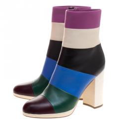 Pre Owned Valentino Multicolor Striped Leather Ankle Boots Size 38