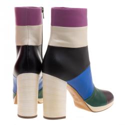 Pre Owned Valentino Multicolor Striped Leather Ankle Boots Size 38