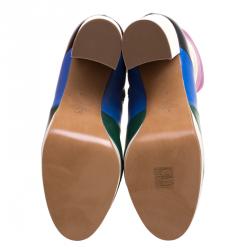 Pre Owned Valentino Multicolor Striped Leather Ankle Boots Size 38