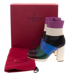 Pre Owned Valentino Multicolor Striped Leather Ankle Boots Size 38